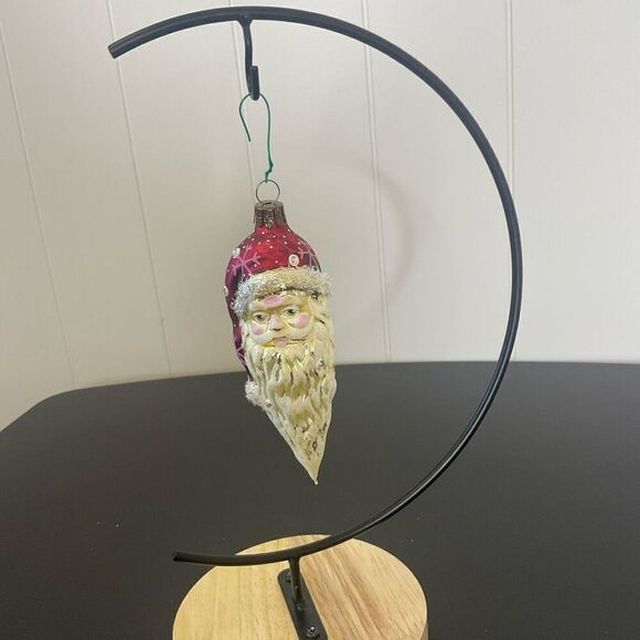 Old World Christmas Ornament Santa Claus Head Face Glass Red White 4.5" - Picture 1 of 8